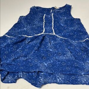 Love Large Blue Floral Blouse Peasant Style Sleeveless Tank White Accents